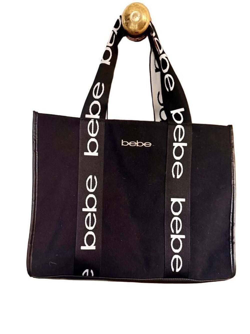 Bebe Hana Canvas Black Tote Bag
